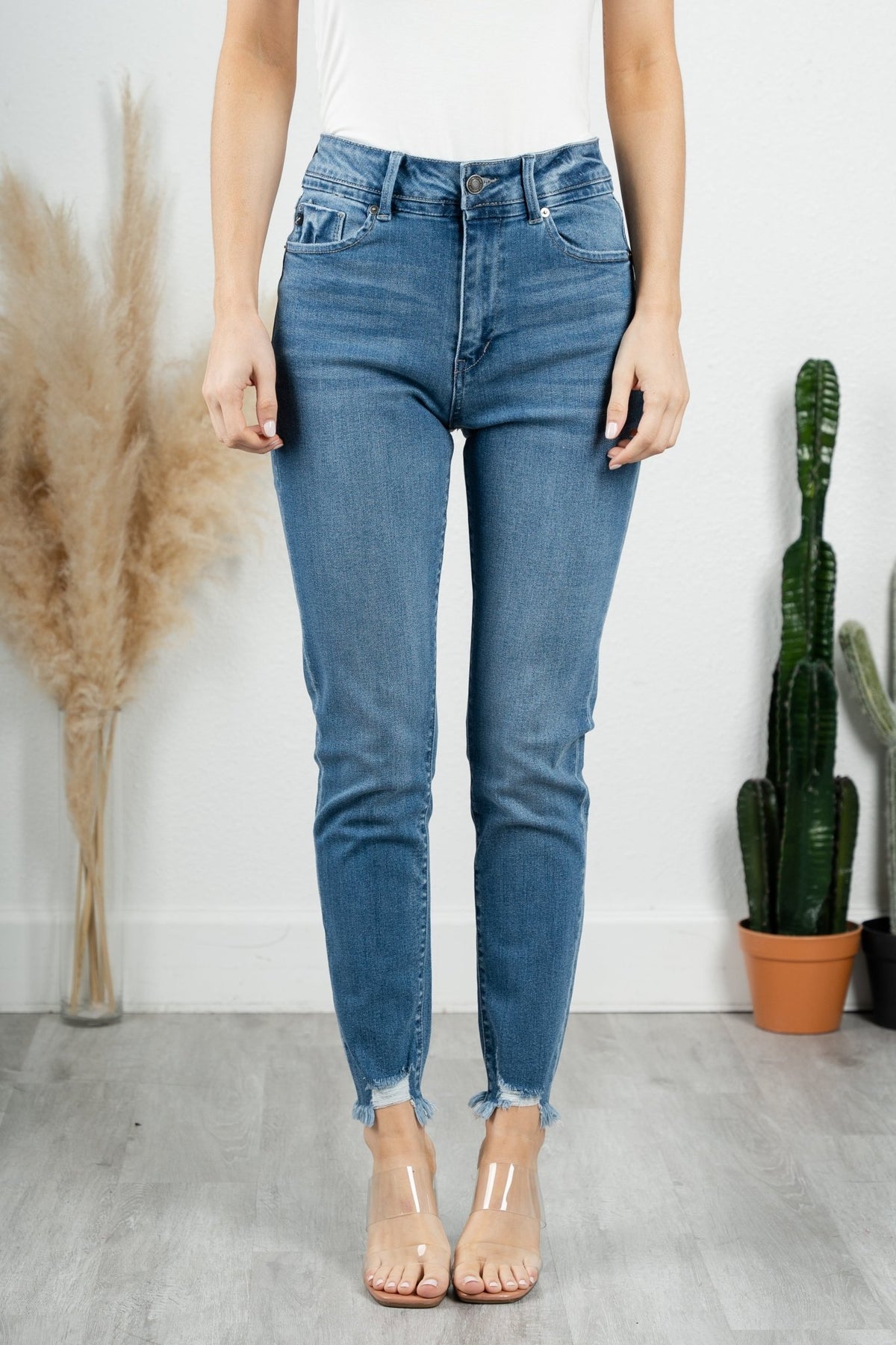 Kancan high rise fray mom jeans medium