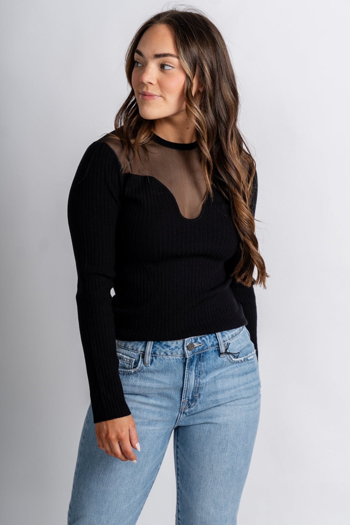 Pearl studded mesh top black  Trendy Tops - Lush Fashion Lounge