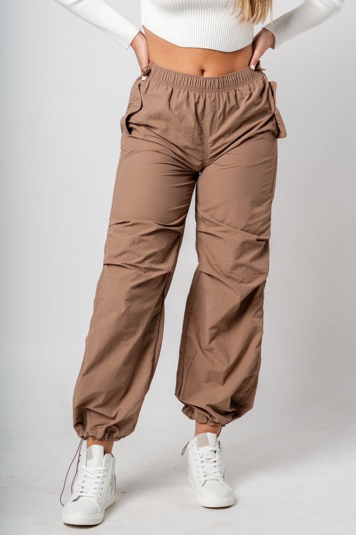 MAWCLOS Women Bottoms Drawstring Cargo Pant Solid Color Pants Boho