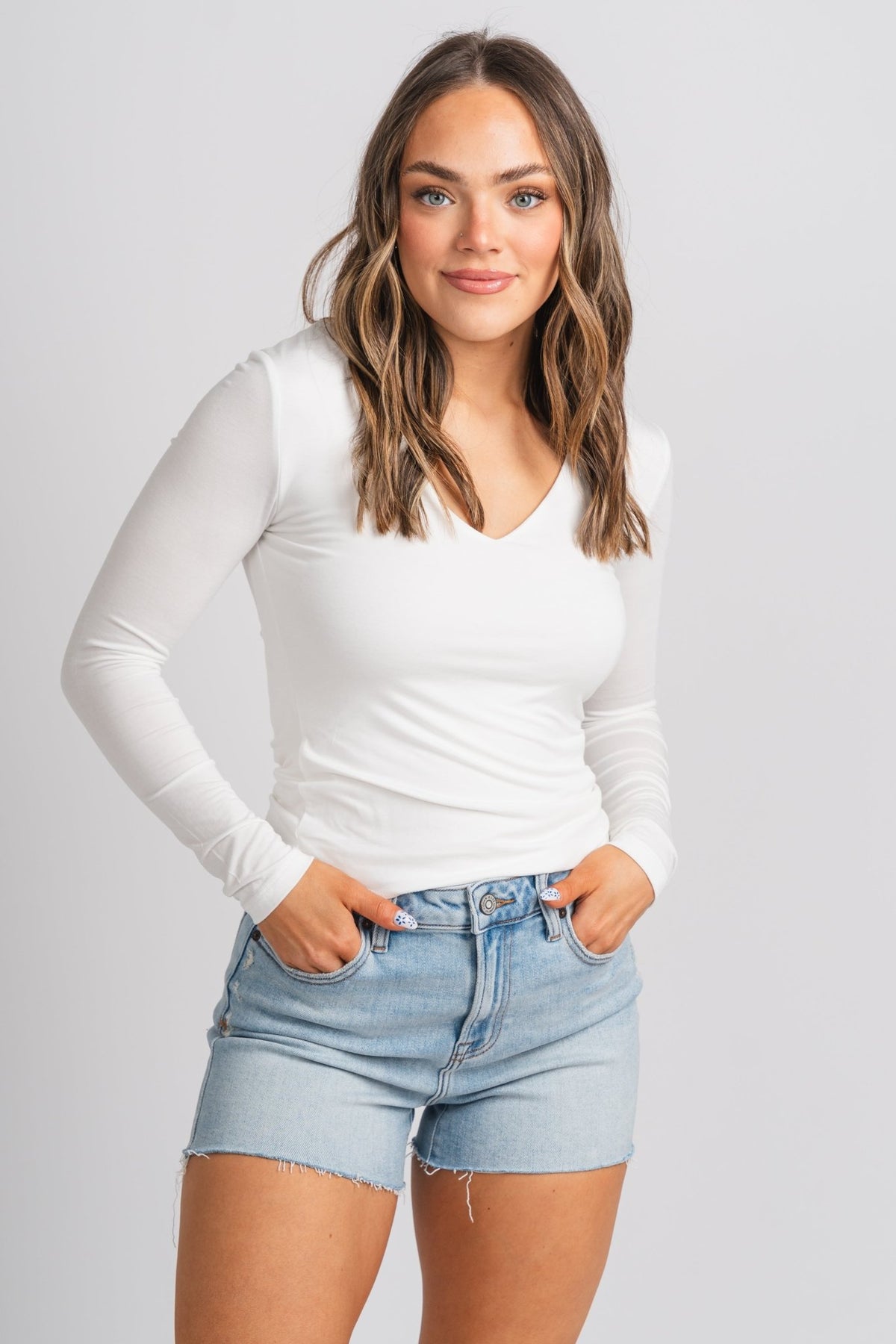 Ruched front long sleeve top heather grey