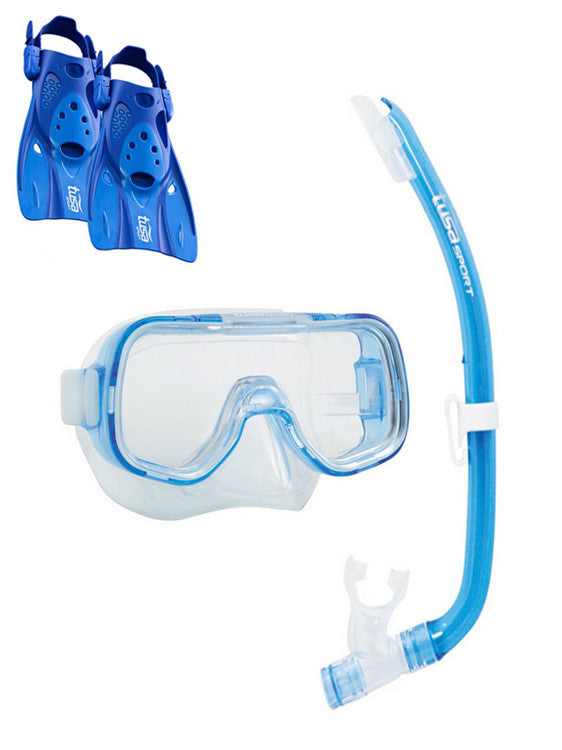 TUSA Sport Adult Platina Hyperdry Mask, Snorkel, & Fins Travel Set, Blue,  Medium 