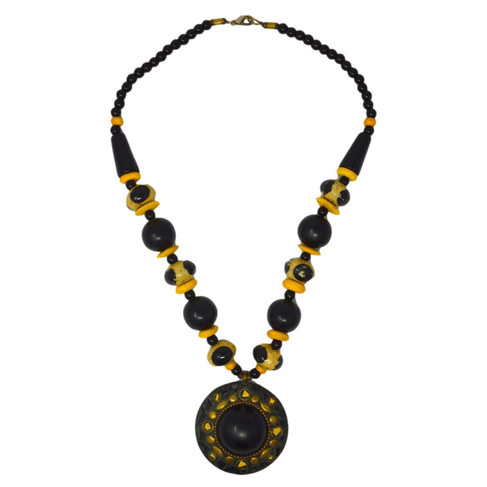 yellow and black bead necklace