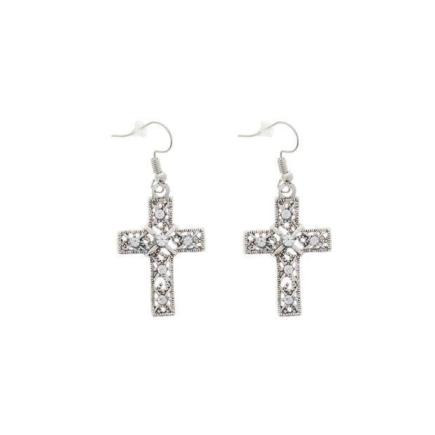 Crystal Stone Cross Earrings