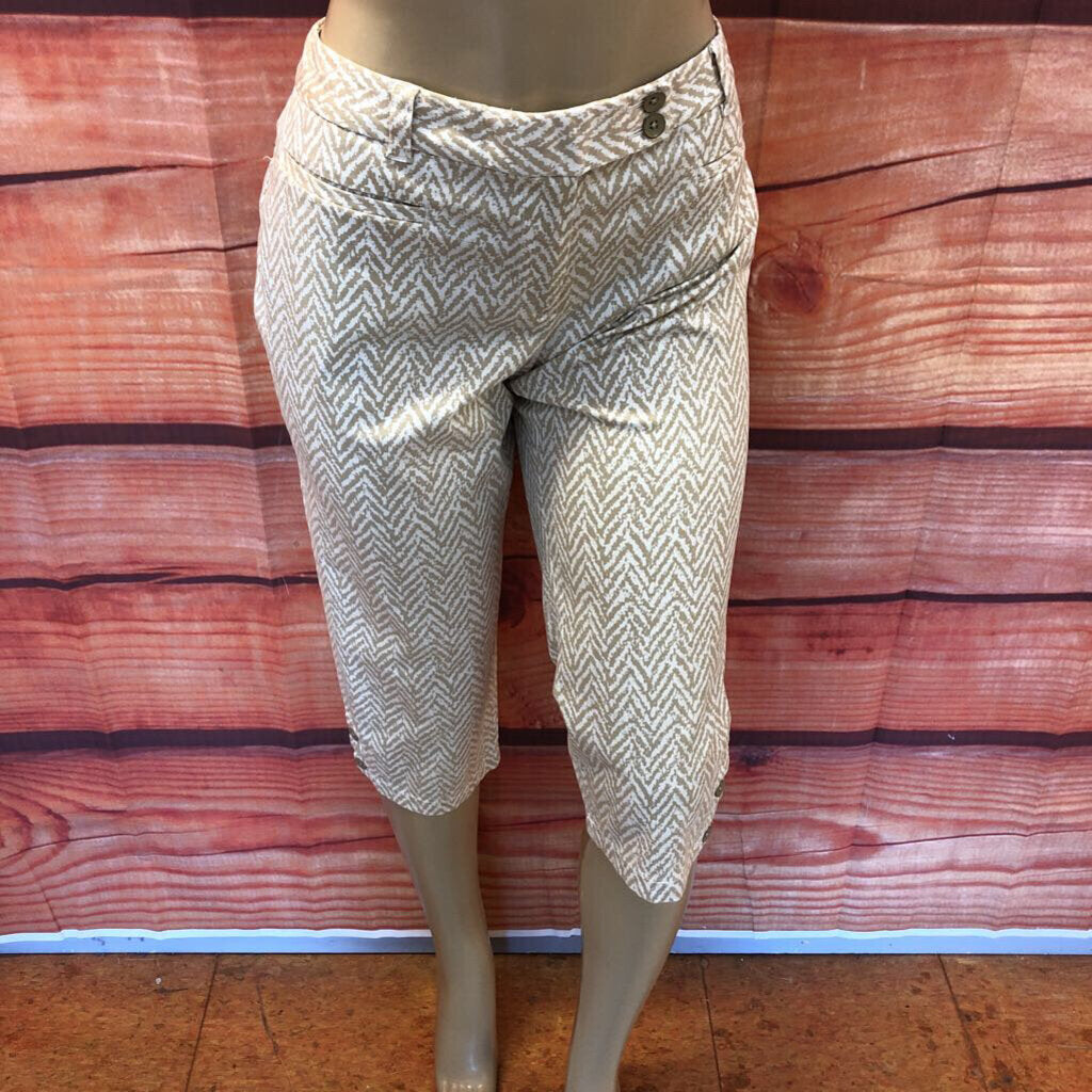 LOFT ORIGINAL CROP BEIGE WHITE CAPRIS SIZE 12 PETITE