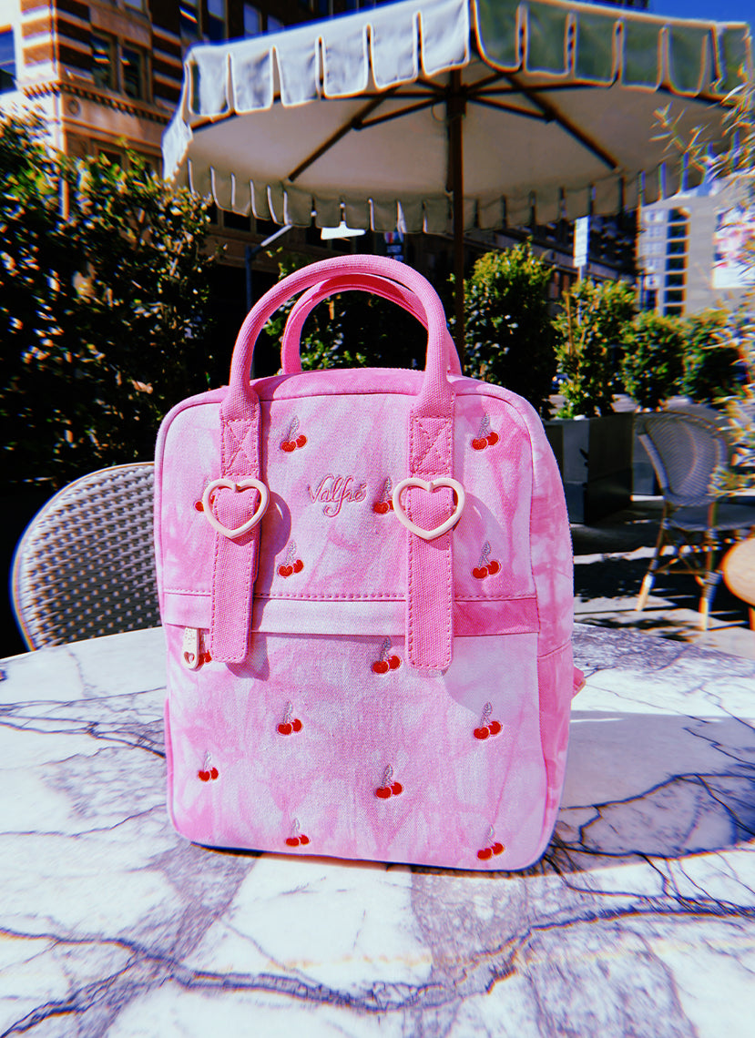 Valfré x Loungefly Pink Acid Wash Denim Cherry Backpack