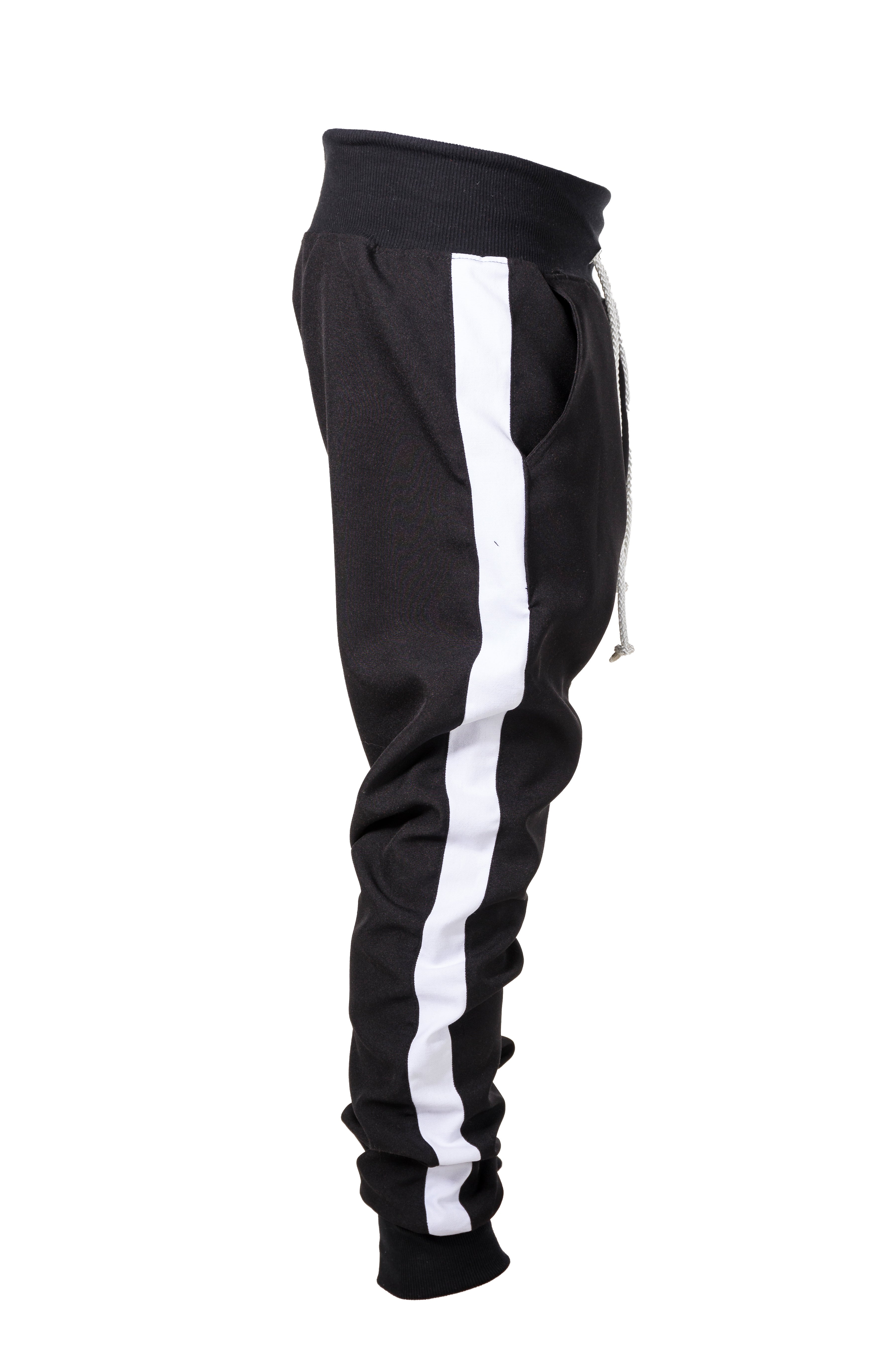 black jogging pants with white stripe