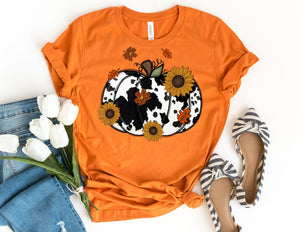 Cow Print Fall Pumpkin Shirt - Fall Shirt - TheDaveyBoutique