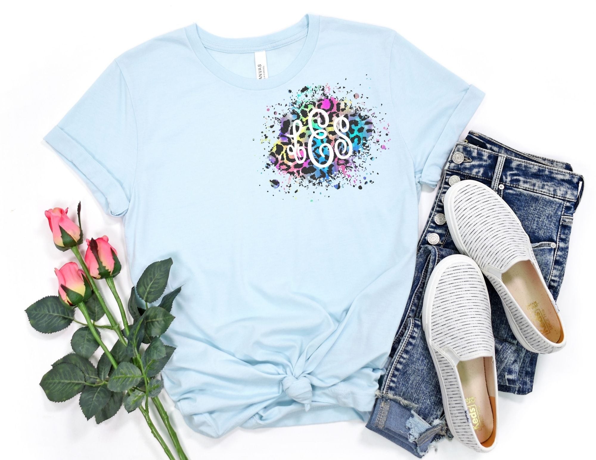 Rainbow Leopard Monogram Shirt - Leopard Monogrammed Shirt