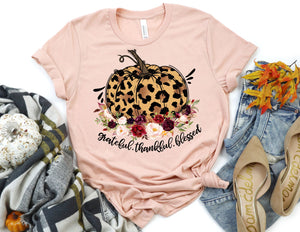 Grateful Thankful Blessed Leopard Pumpkin Shirt - Fall Shirt - TheDaveyBoutique