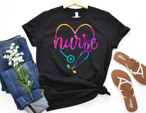 Colorful Nurse Heart Stethoscope Shirt - Nurse Shirt - TheDaveyBoutique
