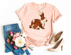 Brown Cow Hide Bunny Shirt - Bunny Easter Shirt - TheDaveyBoutique