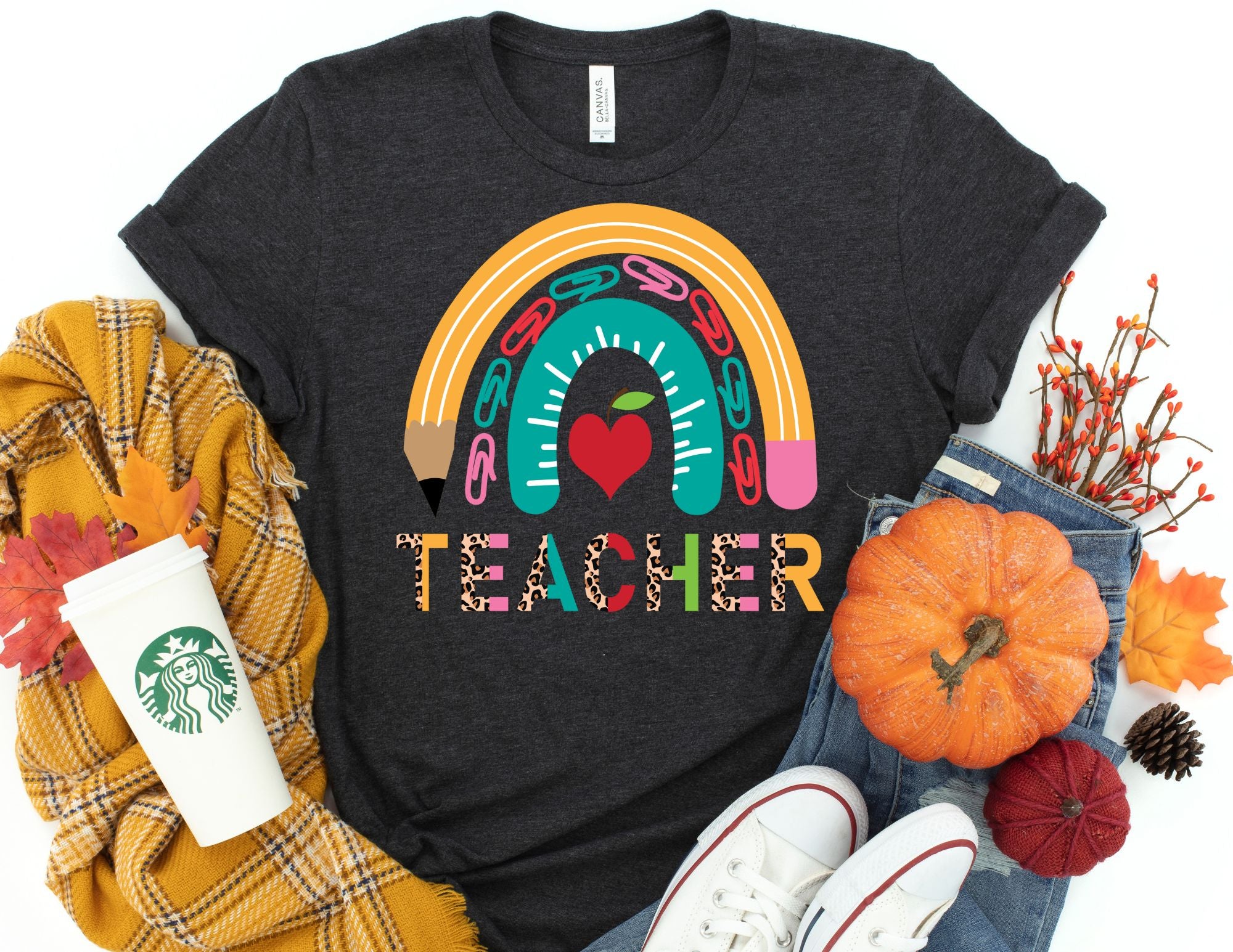 Teacher Pencil Rainbow Shirt - Teacher Shirt