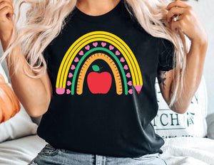 Teacher Pencil Apple Rainbow Shirt - Teacher Shirt - TheDaveyBoutique