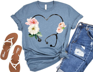 Floral Heart Stethoscope Shirt - Nurse Shirt - TheDaveyBoutique