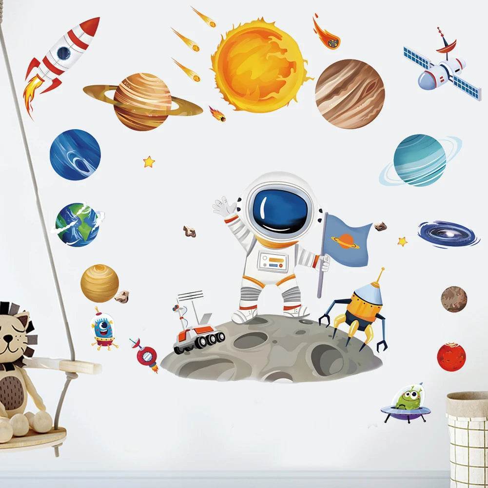 Astronaut Moon Planets Mural 3D Wall Sticker