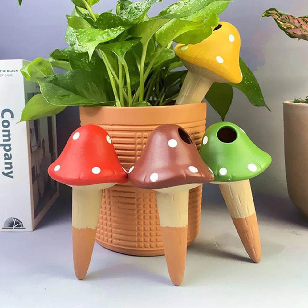 Auto 4pc Ceramic Mushroom Water Dripper Garden Decor