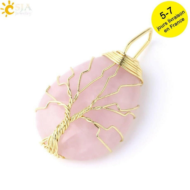 Mad Fly Essentials 0 Rose Quartz A / China Tiger Eye Tree of Life Crystal Necklace Natural Stone Pendant Wire Wrap Rose Crystals Pink Quartz Amethyst Green Aventurine E585