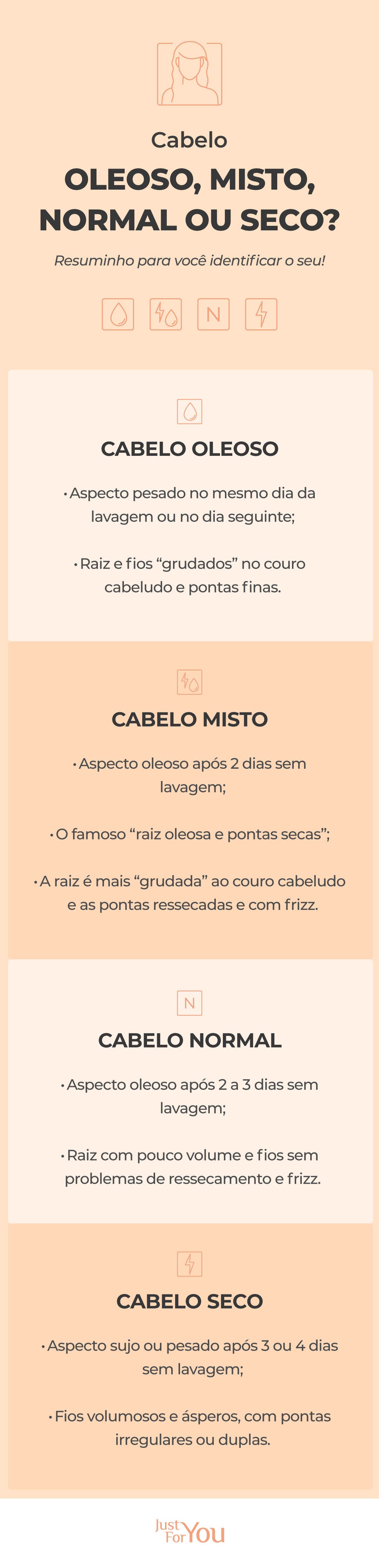 Resumo para identificar se o seu cabelo é oleoso, misto, normal ou seco