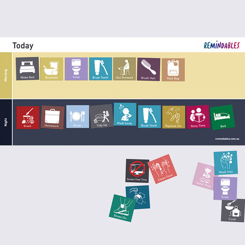 Remindables Home Routine Chart with illustrated queue cards of common daily activities to help organise.
