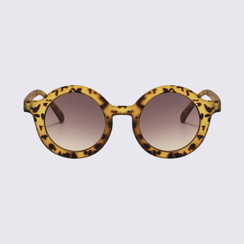 Hollows Shades by Speckles in leopard print, the sunglasses are shown on a grey background.