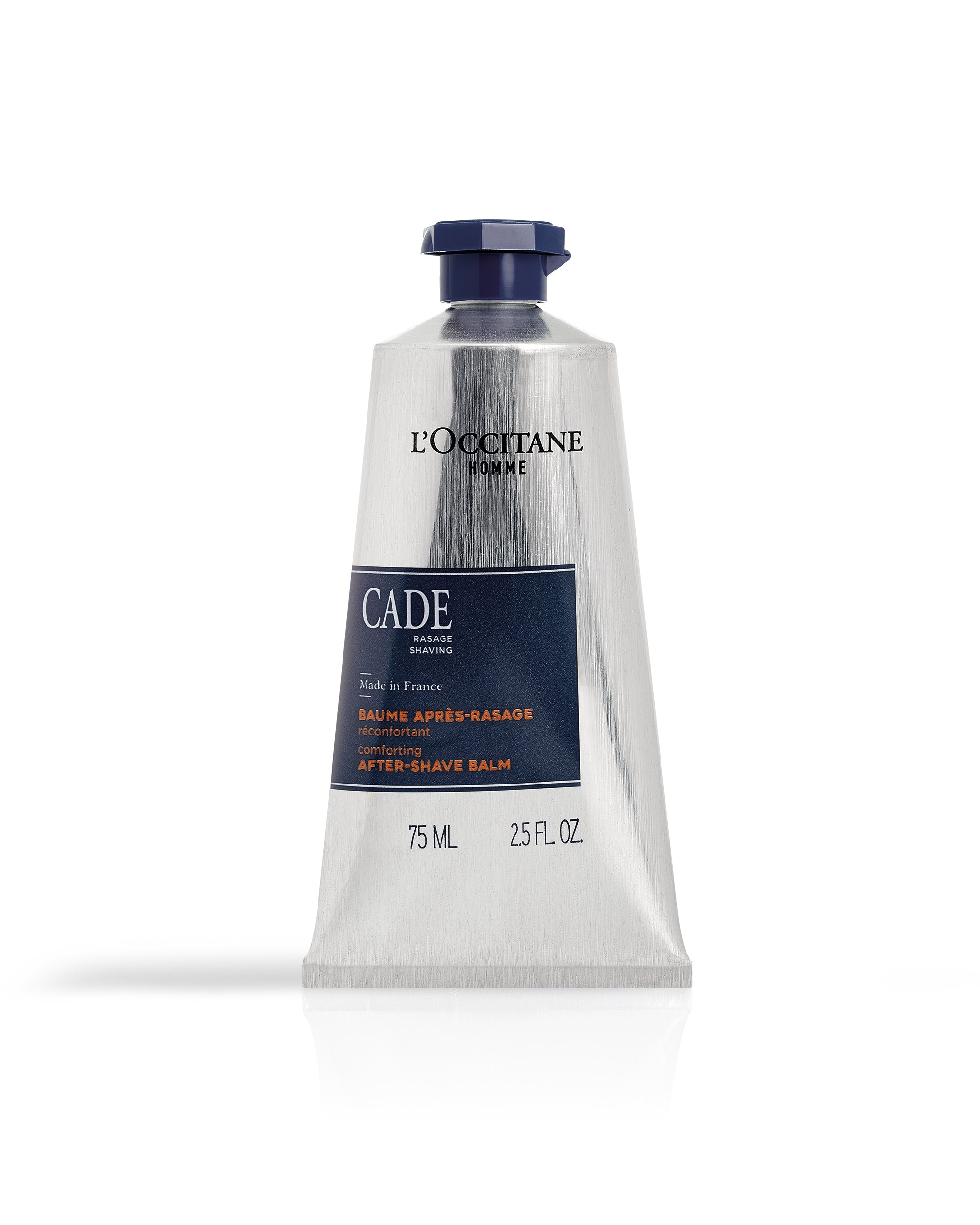 Image of L'Occitane Clade After Shave Balm with braille on the outer box packaging.