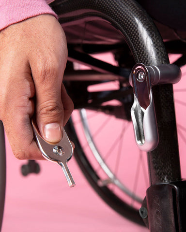 FFORA attachment demonstrated on a wheelchair.