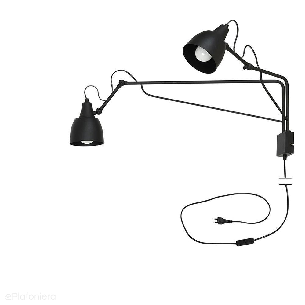 ePlafoniera - Regulowana lampa ścienna - czarny kinkiet dwa ramiona (2xE27) Aldex (soho) 1002D1