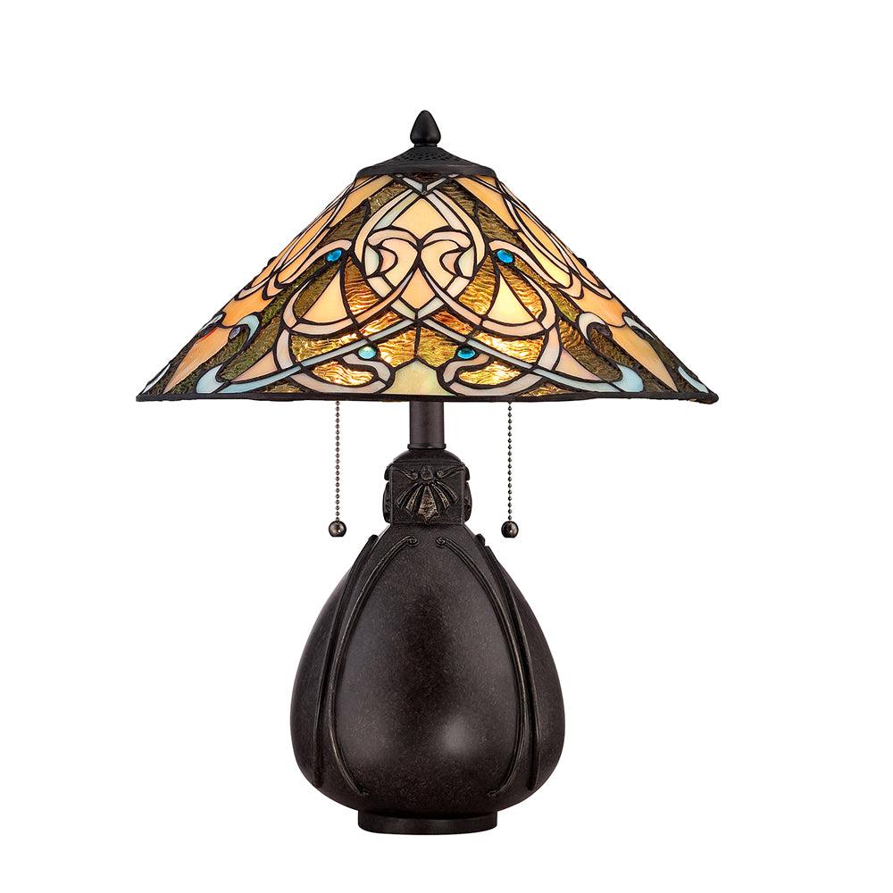 ePlafoniera - Lampa stojąca - stołowa w stylu Tiffany 49cm, India (metal, szkło witrażowe) (2xE27) Quoizel