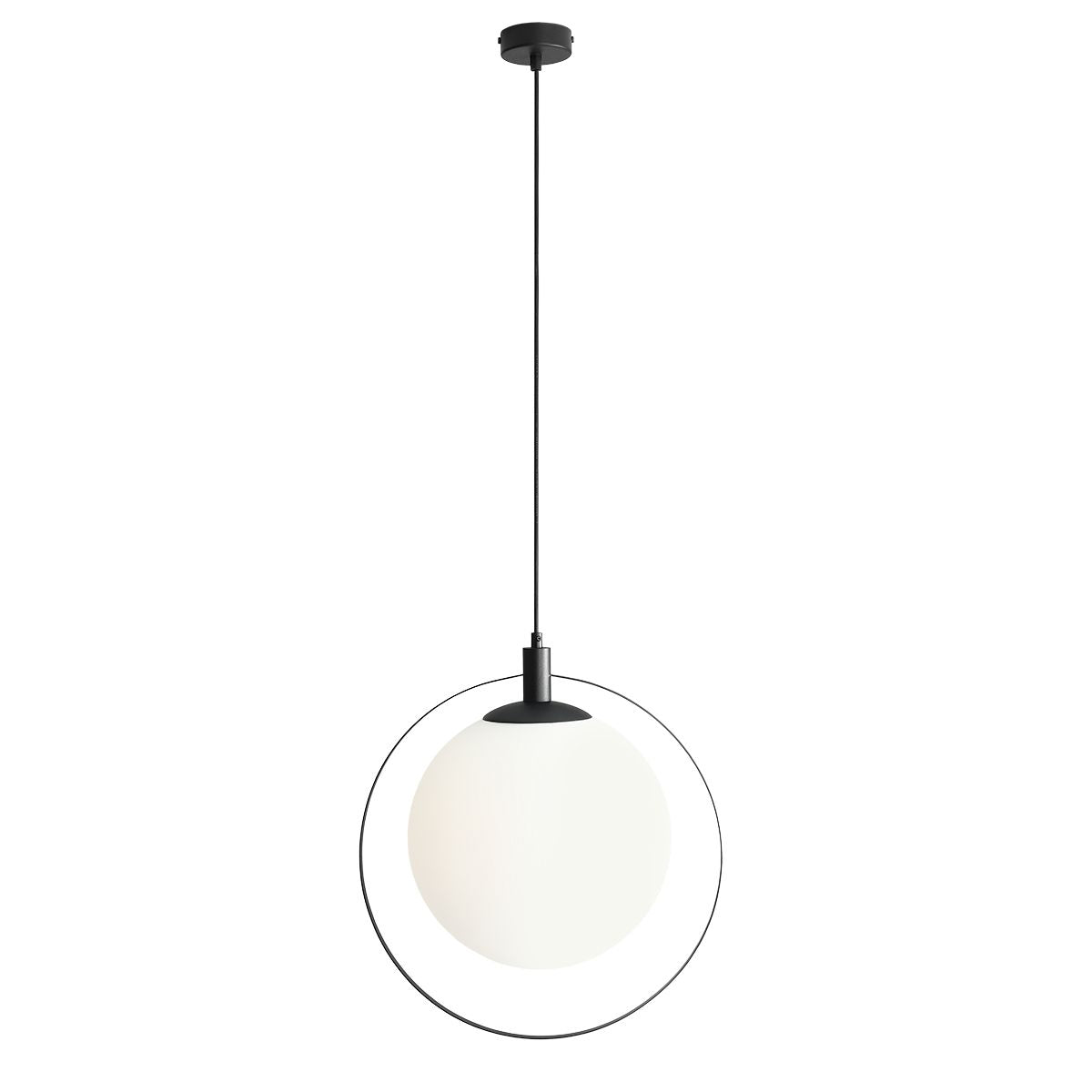 ePlafoniera - Lampa wisząca pojedyncza - kula mleczna, (ramka czarna) 1xE27, Aldex (Aura)1049G1