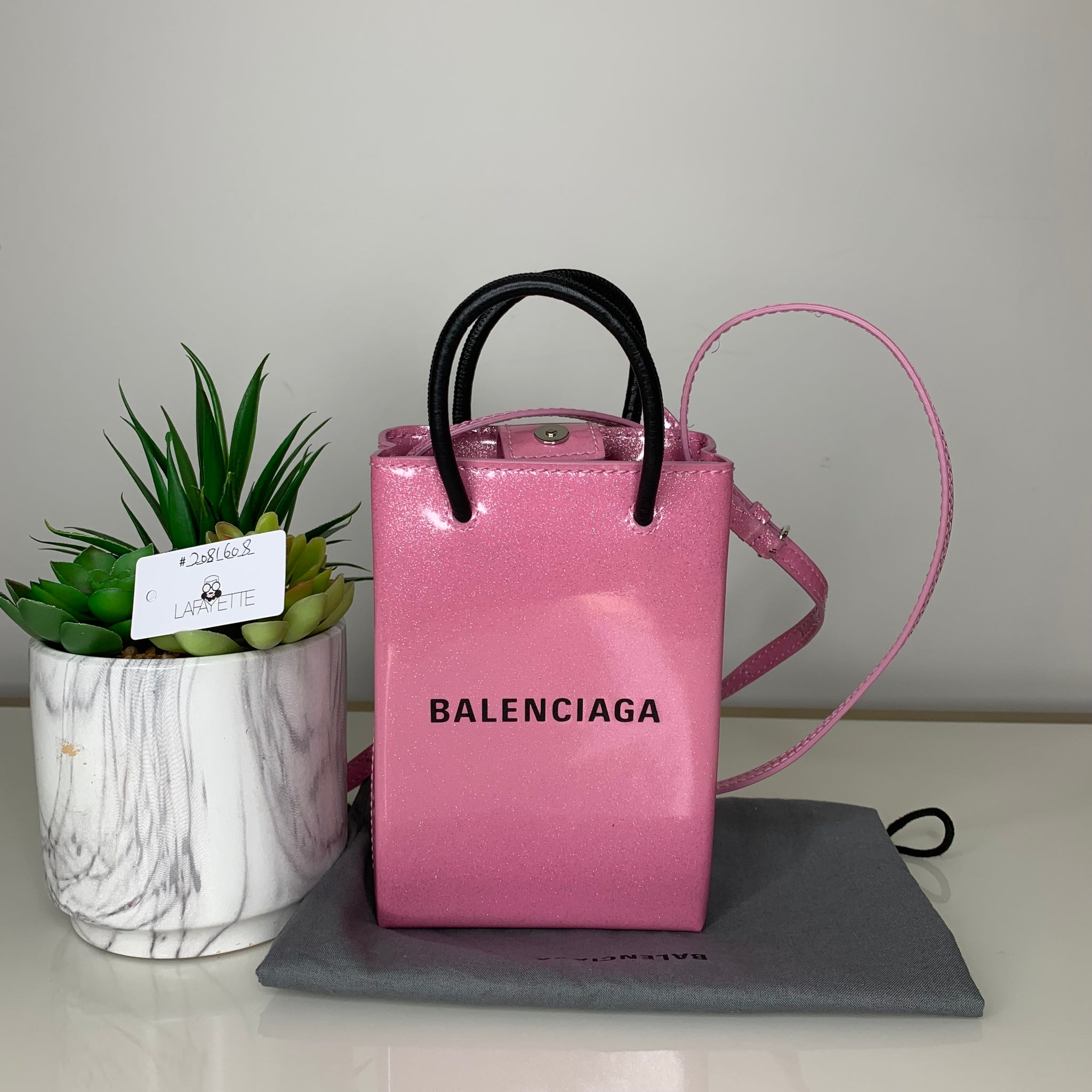 Balenciaga Shoulder Bag Phone Holder Pink Black 593826 0AI2N Leather B