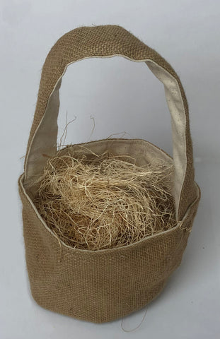 handmade burlap fabric basket ideal for wine baskets, gift baskets or food baskets