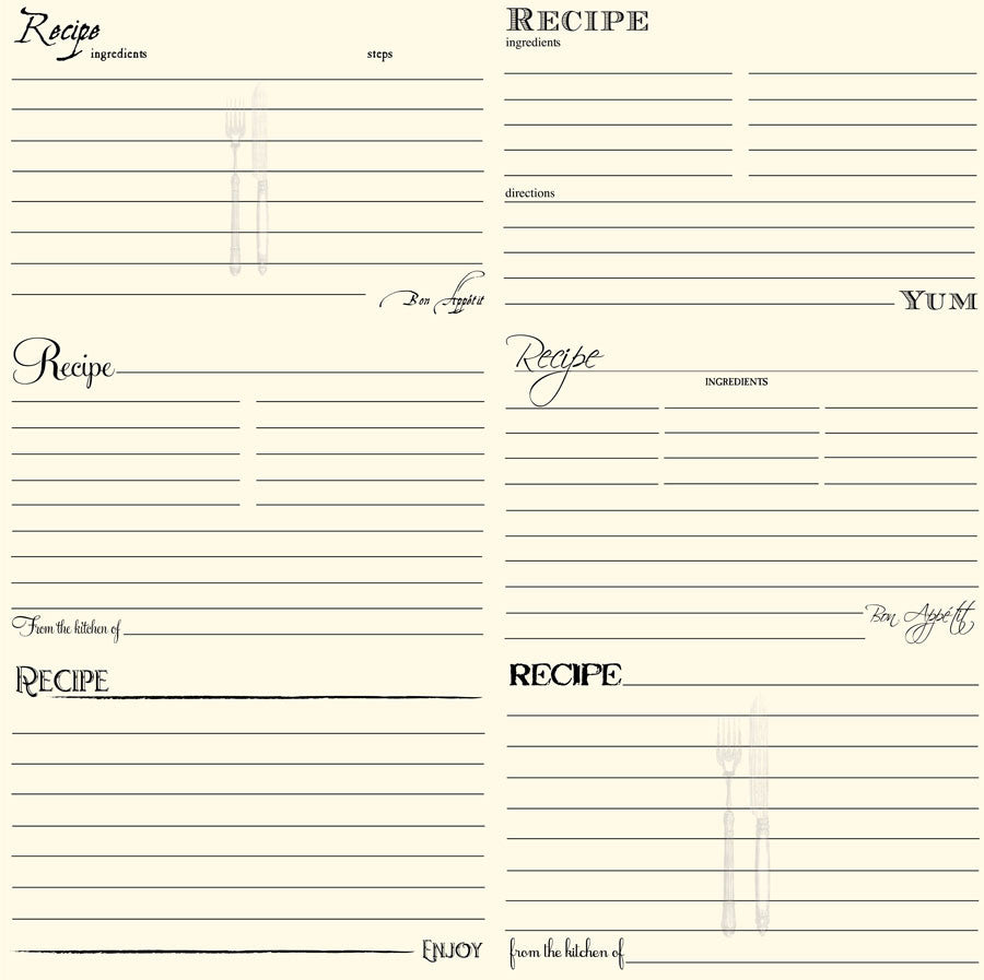 Black and Ivory Recipe Card Paper – 1320LLC