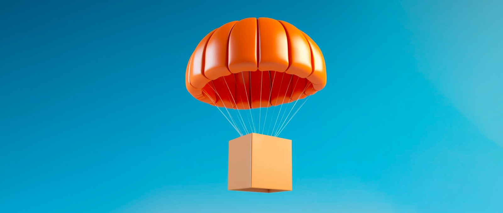 Paquet Amazon attaché à un parachute, représentant le concept de dropshipping d'Amazon.