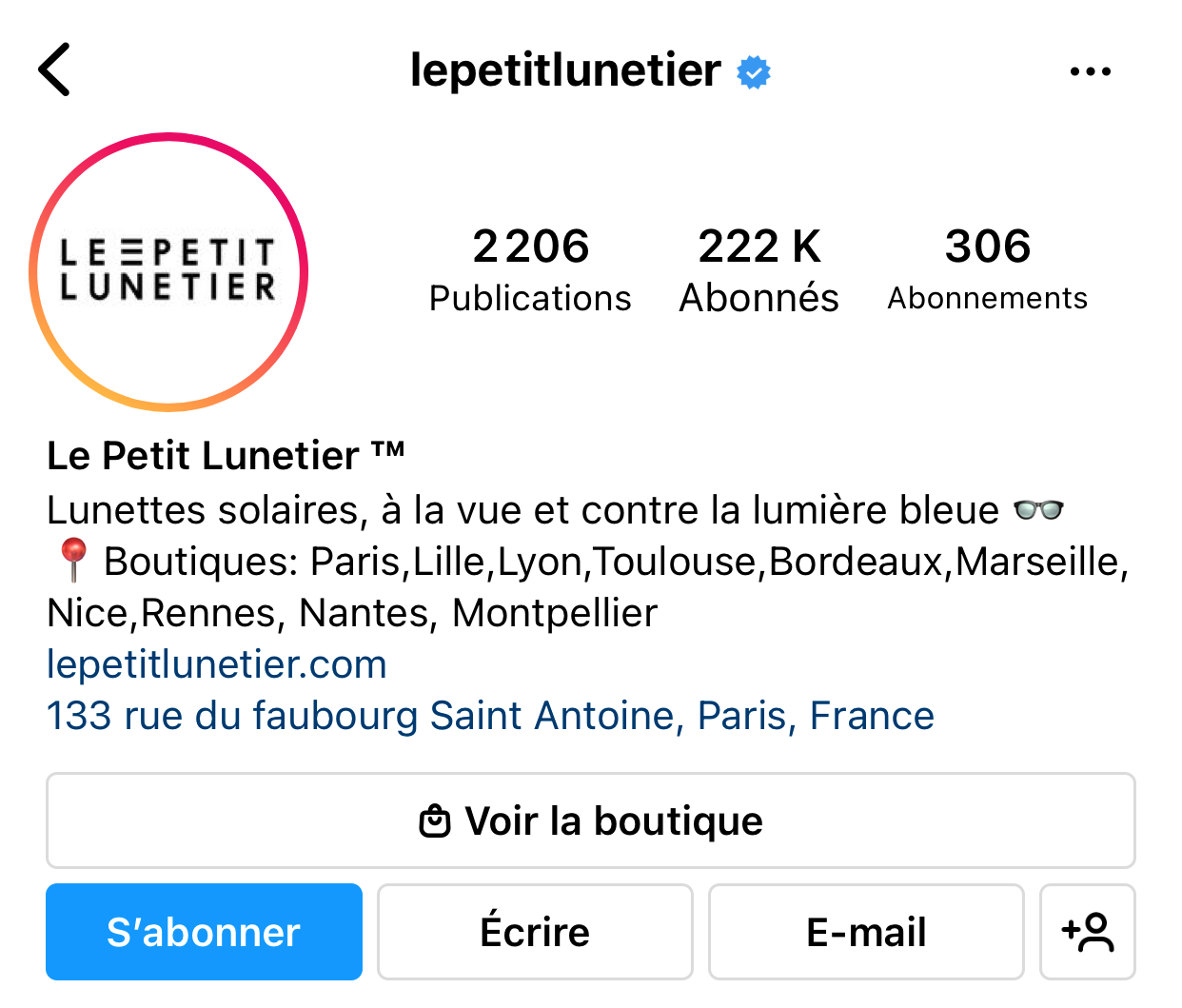 boutique Insta Le Petit Lunetier