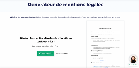 générateur de mentions légales  Legalstart