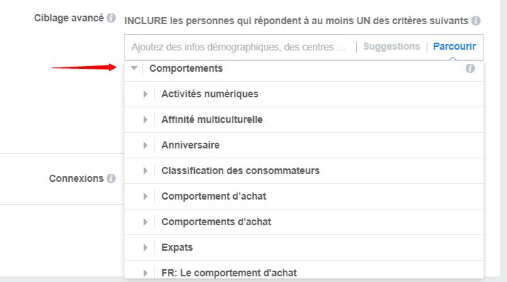 Ciblage par comportements facebook