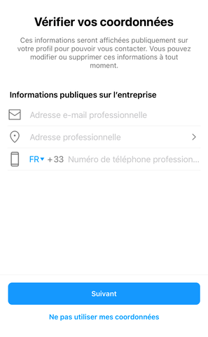 indiquer ses coordonnées sur Instagram