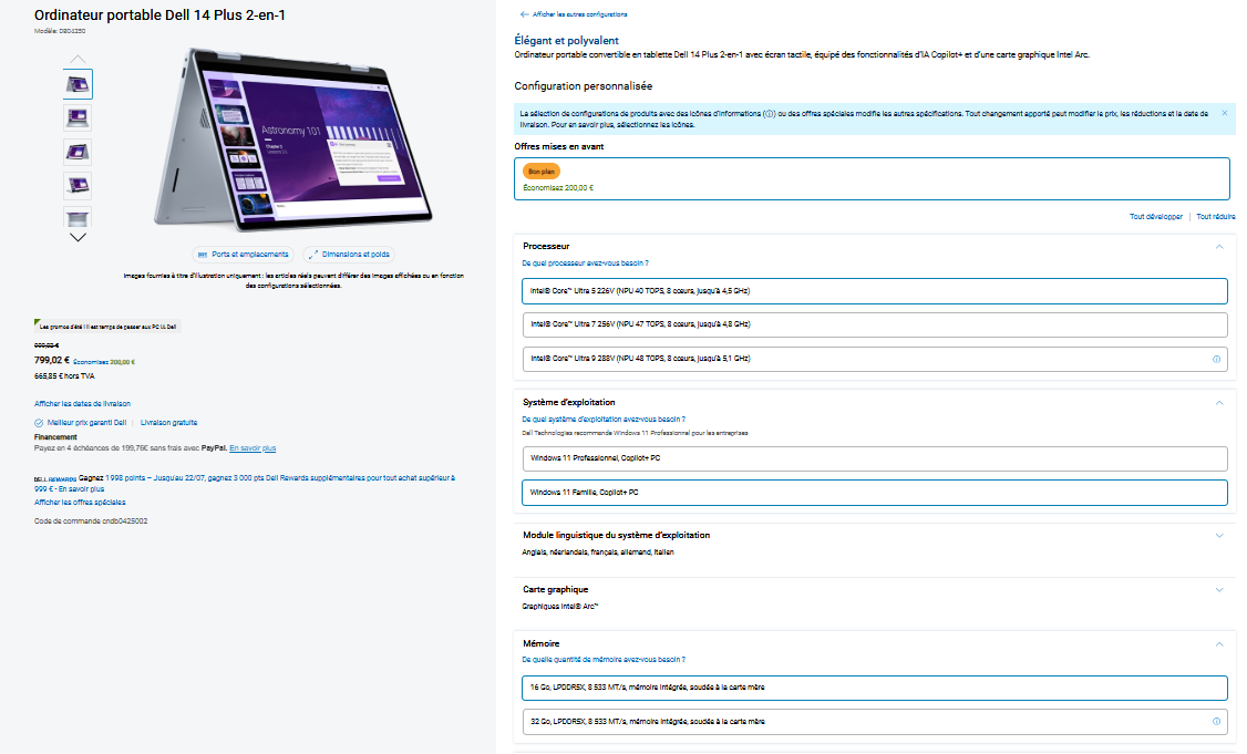 Options de personnalisation pour un PC Dell