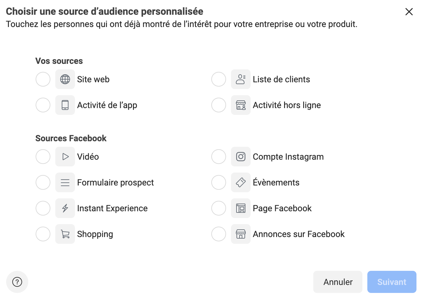 Facebook Audience Personnalisée