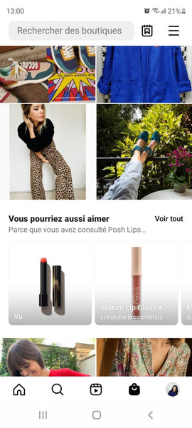 Onglet Shopping sur la plateforme Instagram