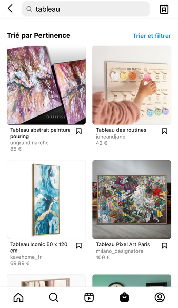 vendre des tableaux sur Instagram