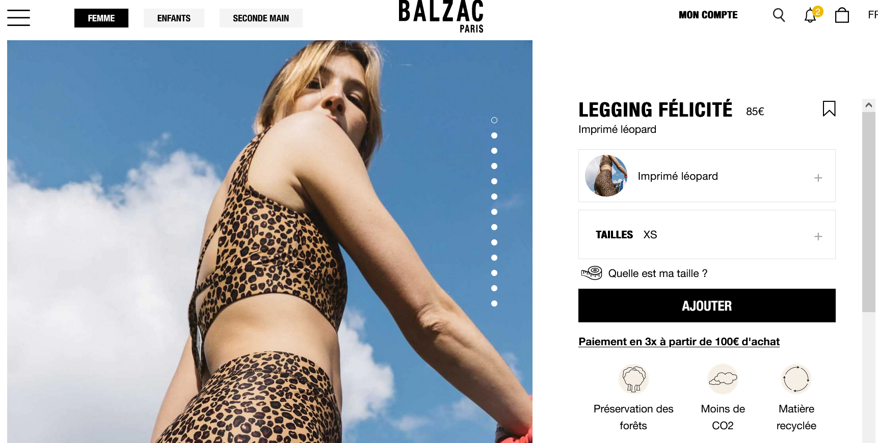 page de vente Balzac Paris informations de paiement