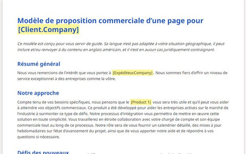 Proposition commerciale d'une page PandaDoc