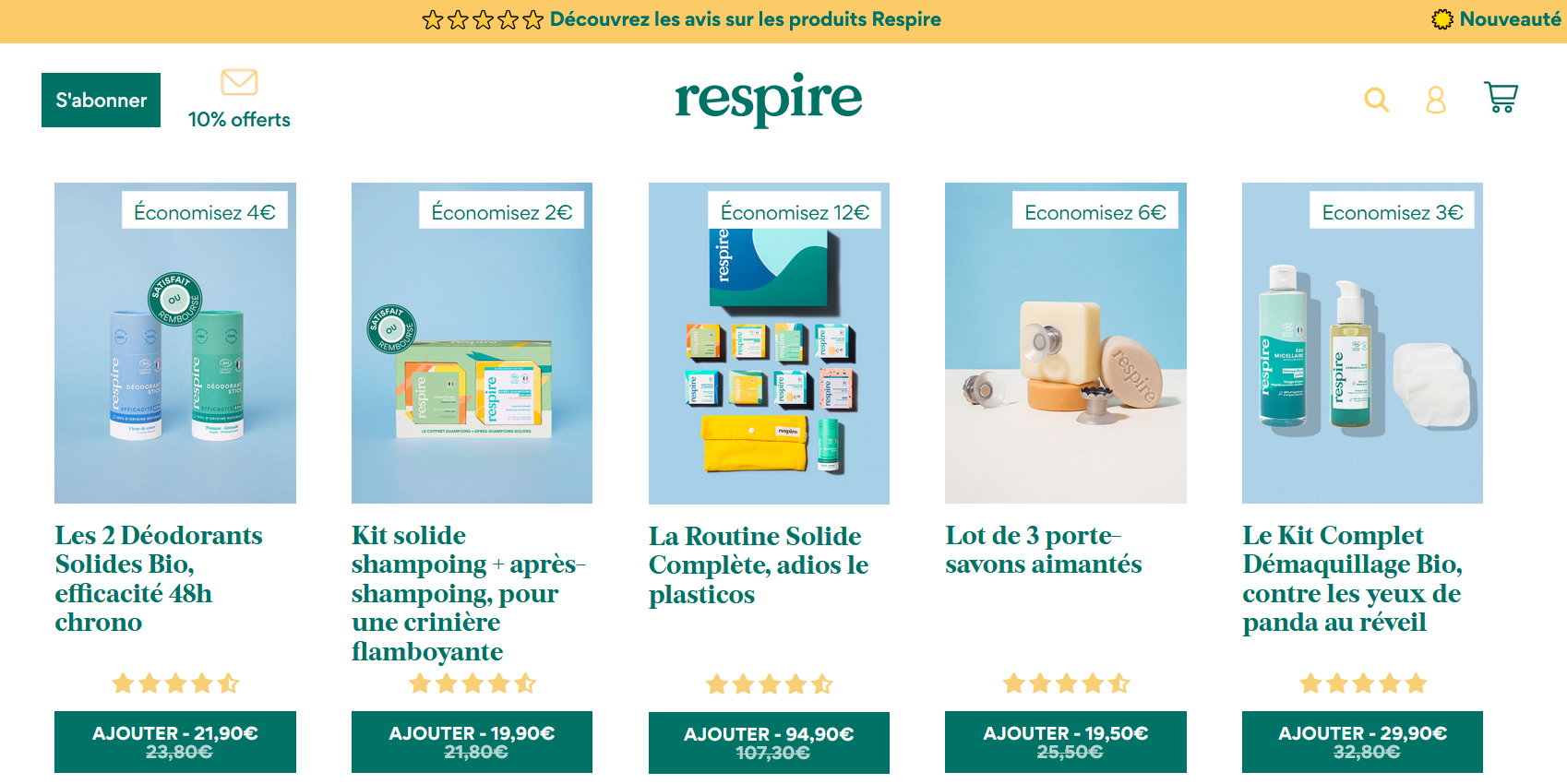 offres groupées et packs produits Respire