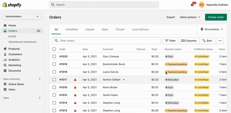 gif montrant les alertes dans l’espace admin Shopify