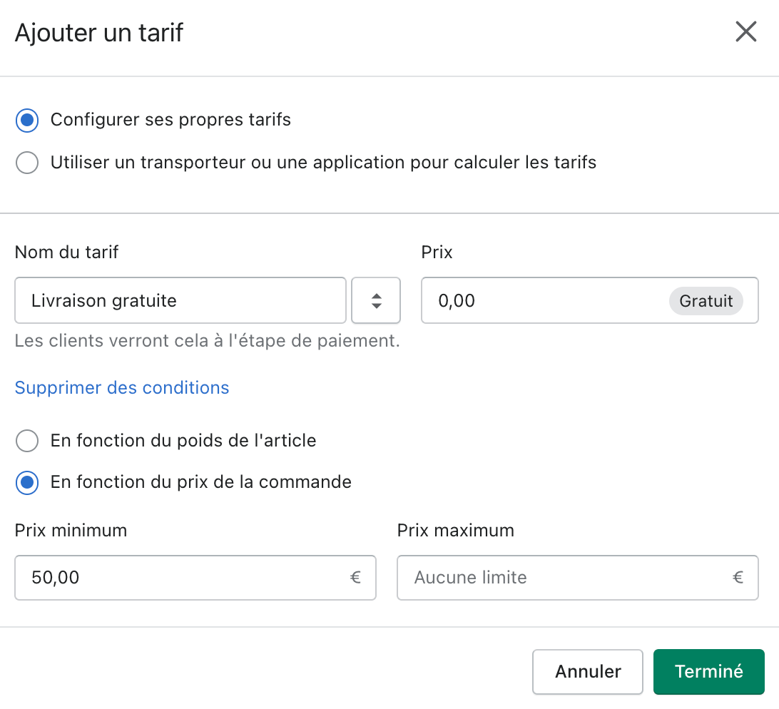 Ajouter un tarif d'expédition sur sa boutique Shopify