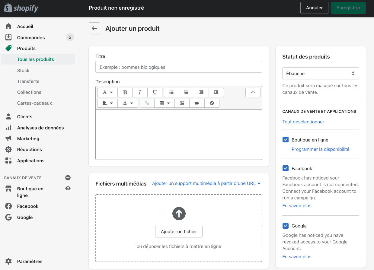 Ajouter un produit dans votre boutique en ligne Shopify 