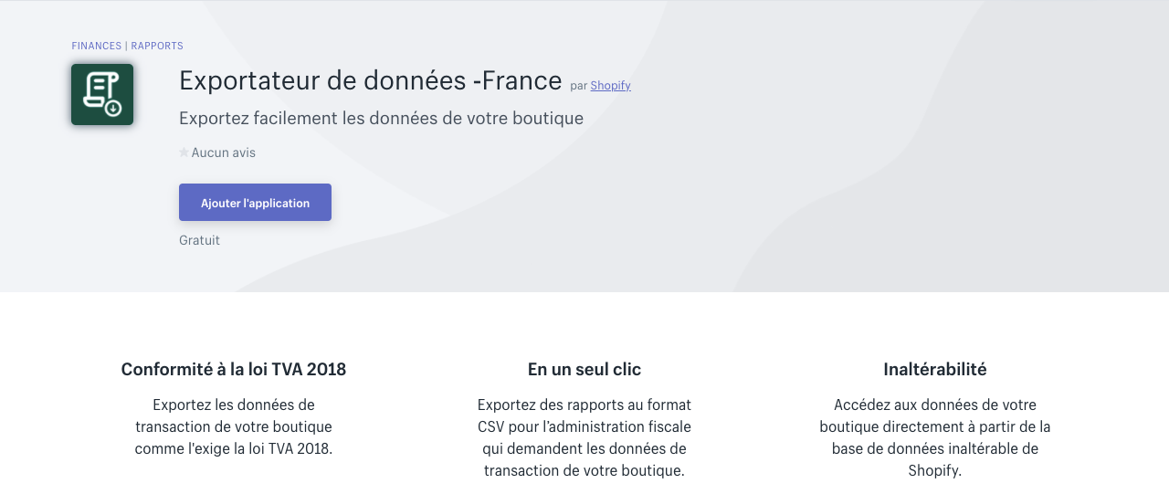 App Shopify - Exportateur de données pour la France