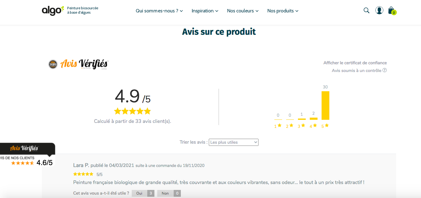 Avis clients sur la boutique en ligne Algo