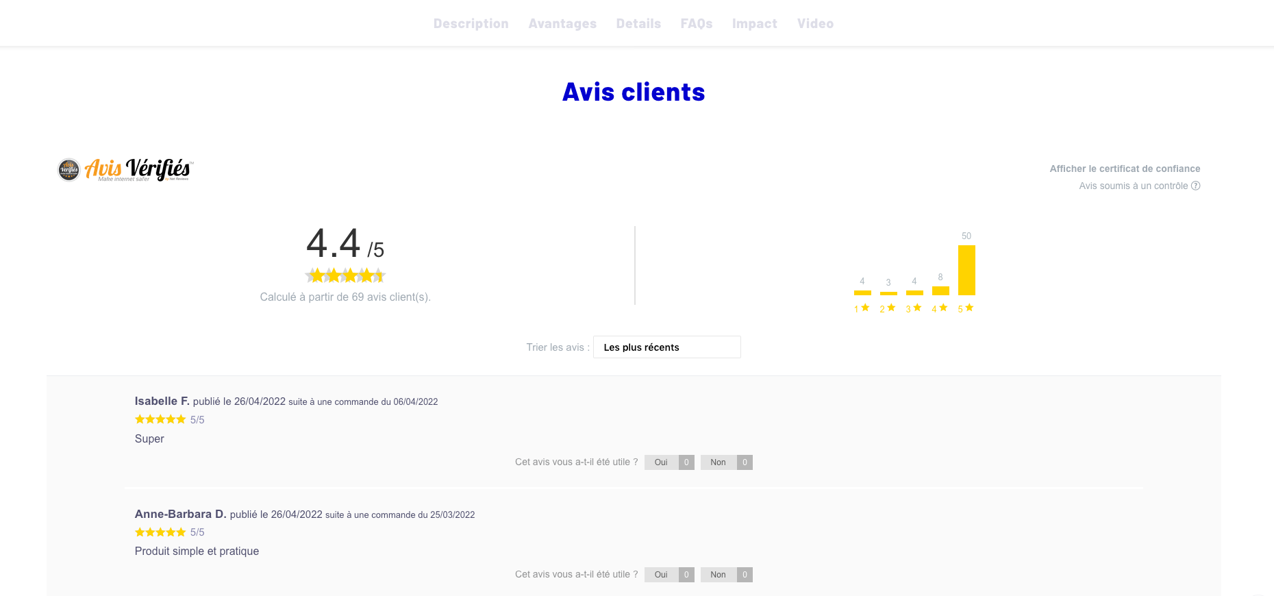 Avis clients sur la boutique en ligne Cabaia 